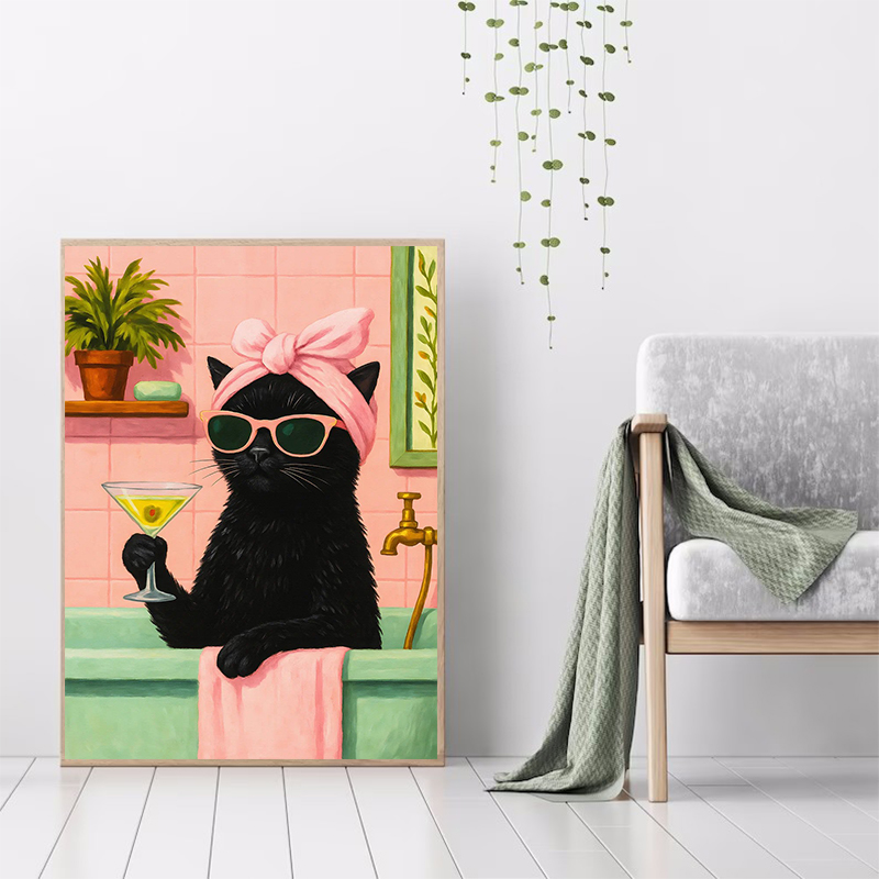 Cat with Martini in Bathtub Bl - Spa Wellness Images ulasan dan harga